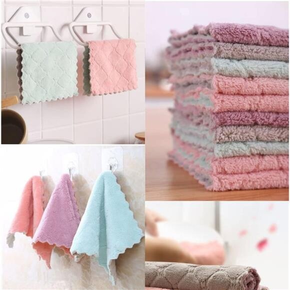 12‎ Pack Colorful Kitchen Towels Quick Dry Washcloths, Coral Velvet Dishtowels - Picture 6 of 6
